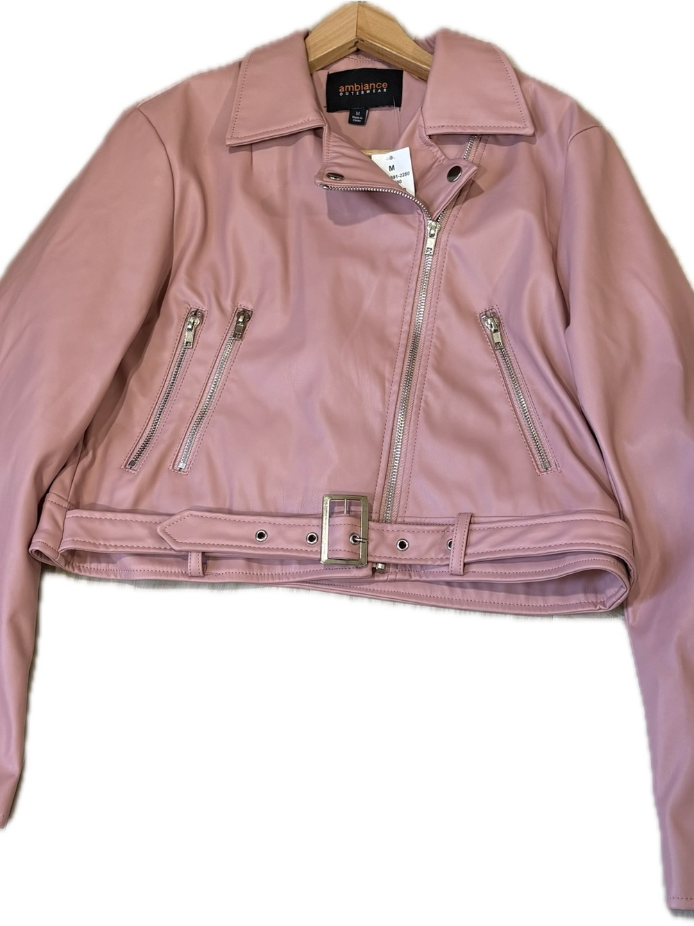 Ambiance Outerwear Dusty Pink Belted Moto Jacket NWT Medium - Picture 4 of 9